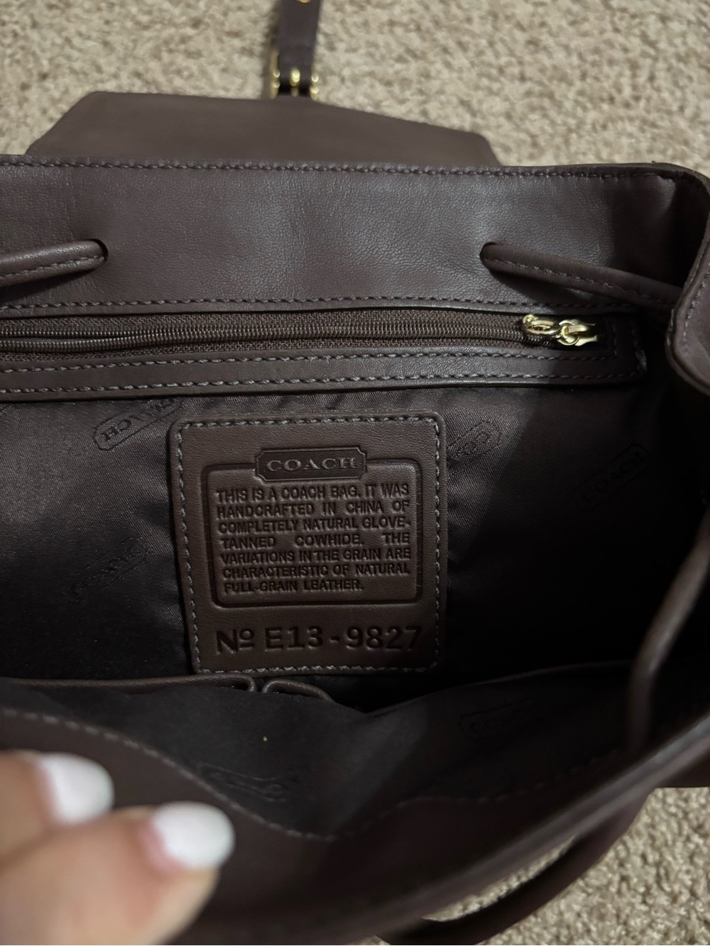 Coach Classic Dark Brown Leather Backpack NoE13-9827 - Picture 3 of 7